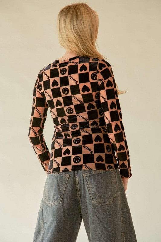 Davi & Dani Heart Print Long Sleeve Top - Trendsi - Flyclothing LLC