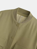Pocketed Snap Down Baseball Collar Jacket - Trendsi - Flyclothing LLC