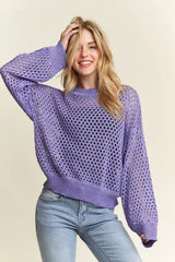 ADORA Round Neck Lurex Crochet Top - Trendsi - Flyclothing LLC
