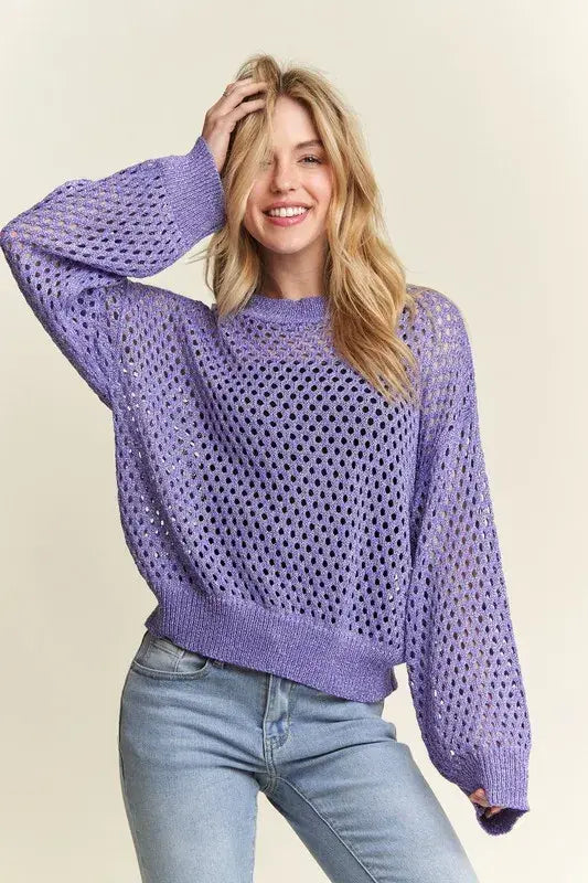 ADORA Round Neck Lurex Crochet Top - Trendsi - Flyclothing LLC