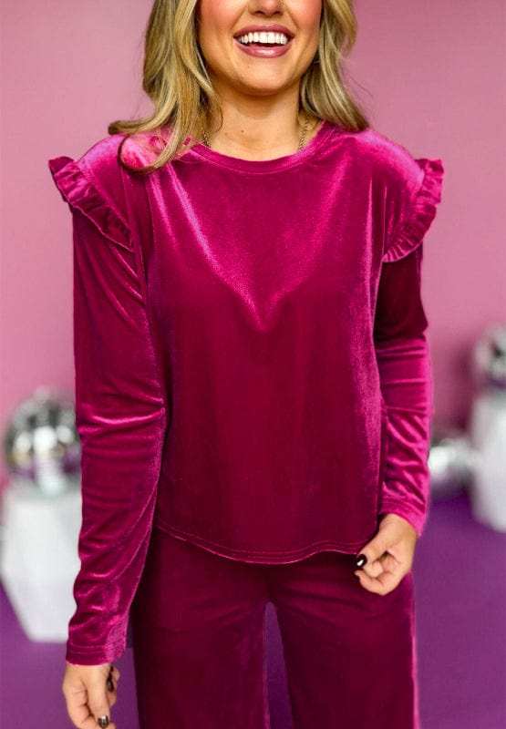 Frill Round Neck Long Sleeve Top and Pants Set - Trendsi - Flyclothing LLC