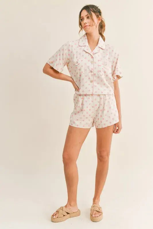 MABLE Polka Dot Collar Crop Top and Short Lounge Set - Trendsi - Flyclothing LLC