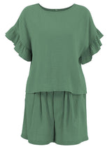 Ruffled Round Neck Top and Shorts Set - Trendsi - Flyclothing LLC