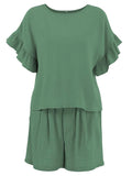 Ruffled Round Neck Top and Shorts Set - Trendsi - Flyclothing LLC