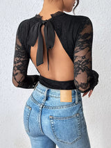 Lace Long Sleeve Bodysuit - Trendsi - Flyclothing LLC
