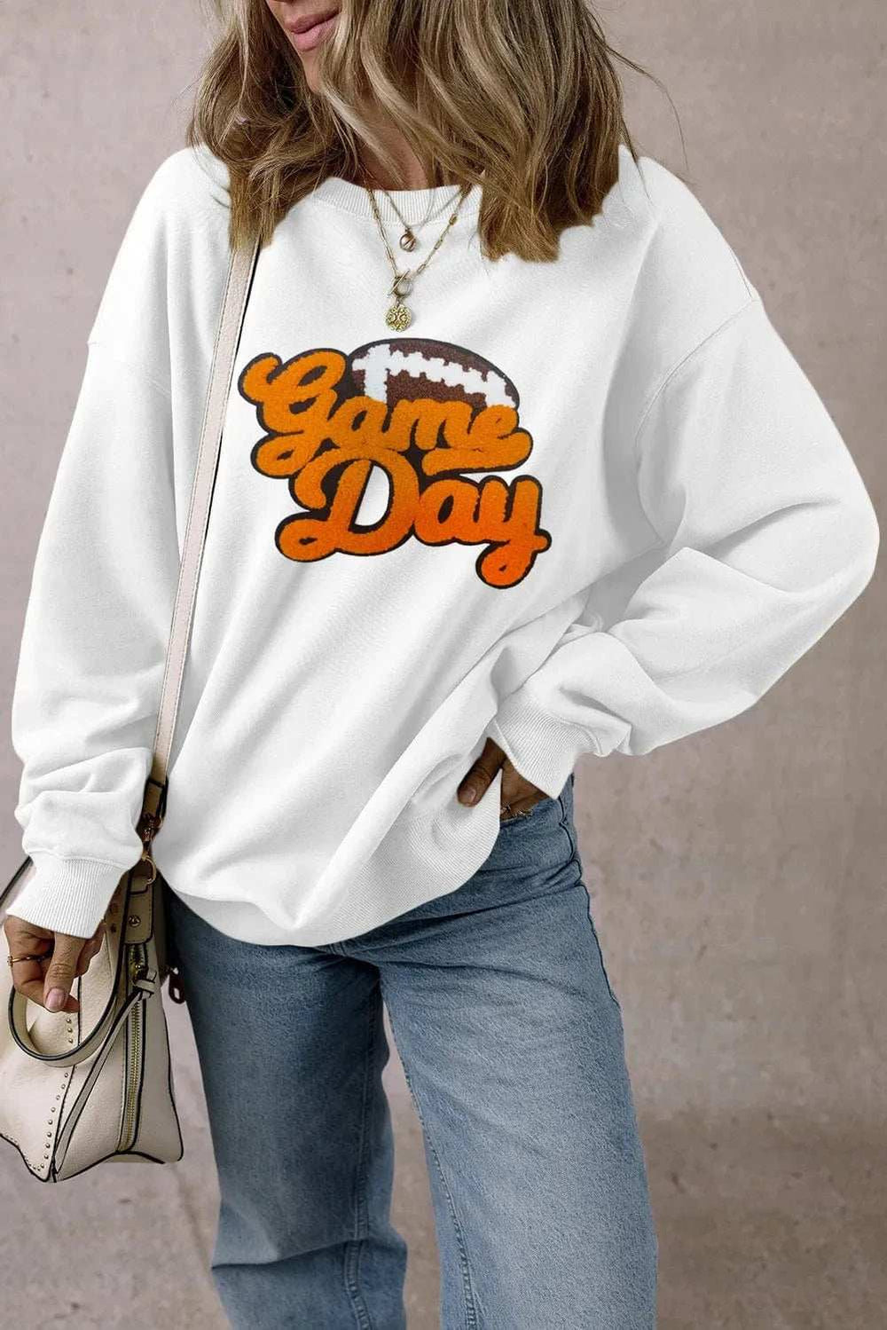 GAME DAY Football Round Neck Long Sleeve Sweatshirt - Trendsi - Flyclothing LLC