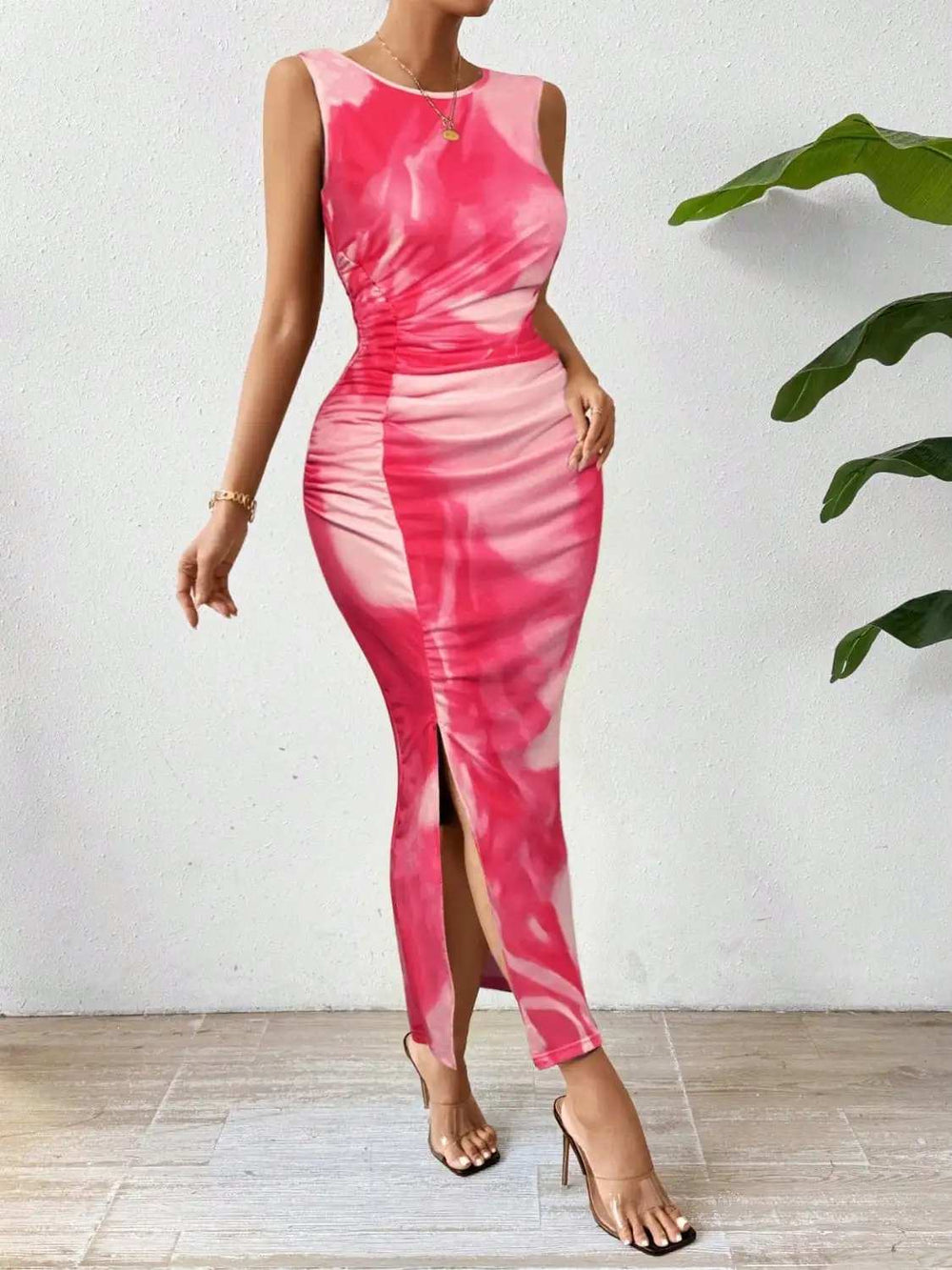 Slit Round Neck Midi Tank Dress - Trendsi - Flyclothing LLC