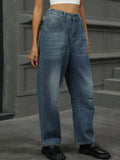Half Elastic Waist Straight Leg Jeans - Trendsi - Flyclothing LLC