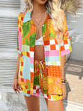 Devine Printed Collared Neck Half Sleeve Top and Shorts Set - Trendsi