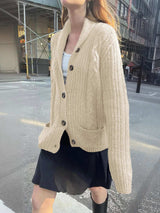 Cable Knit Button Up Cardigan - Trendsi - Flyclothing LLC