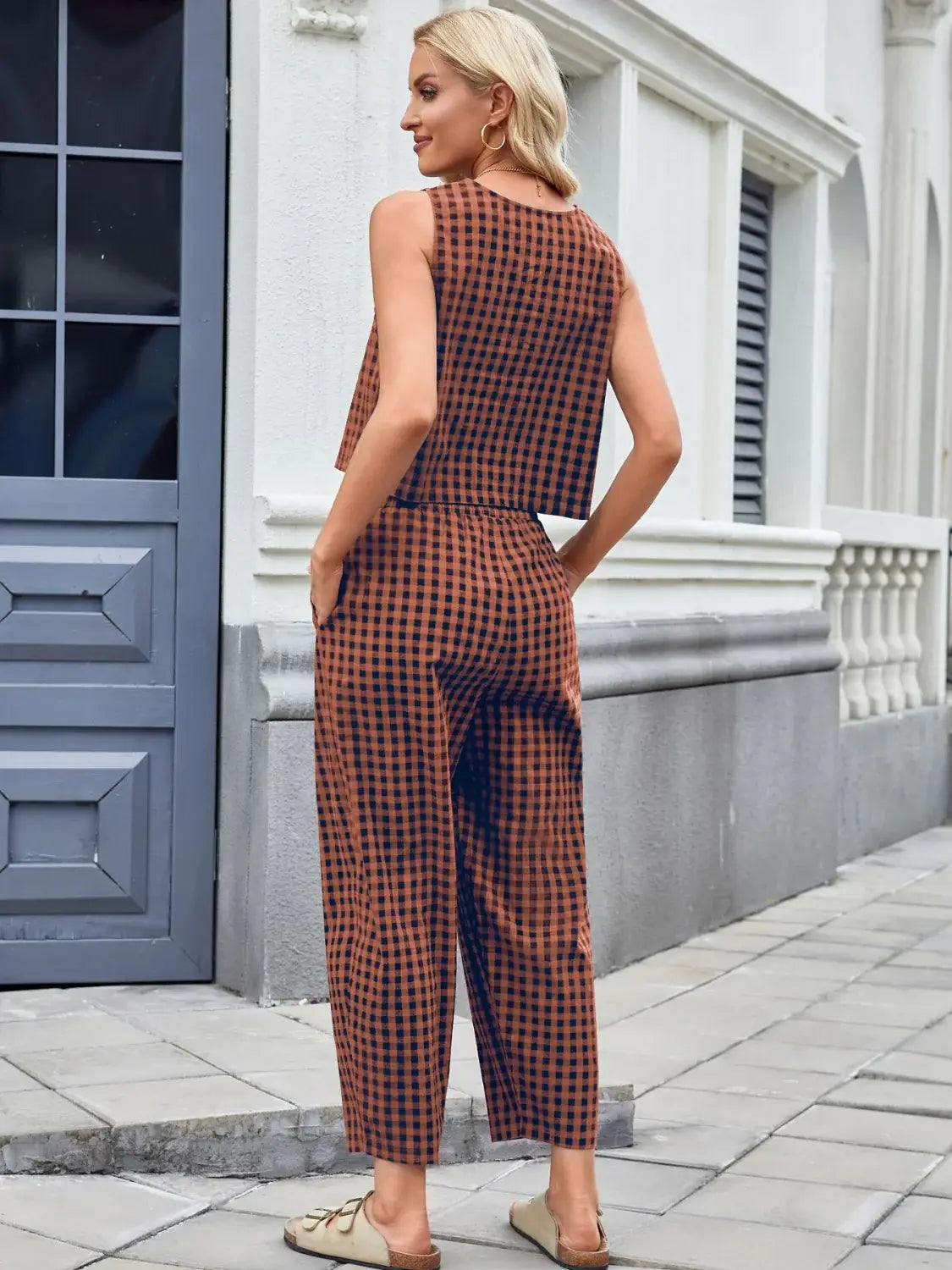 Plaid Sleeveless Top and Pants Set - Trendsi - Flyclothing LLC