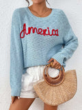 Letter Round Neck Long Sleeve Sweater - Trendsi - Flyclothing LLC