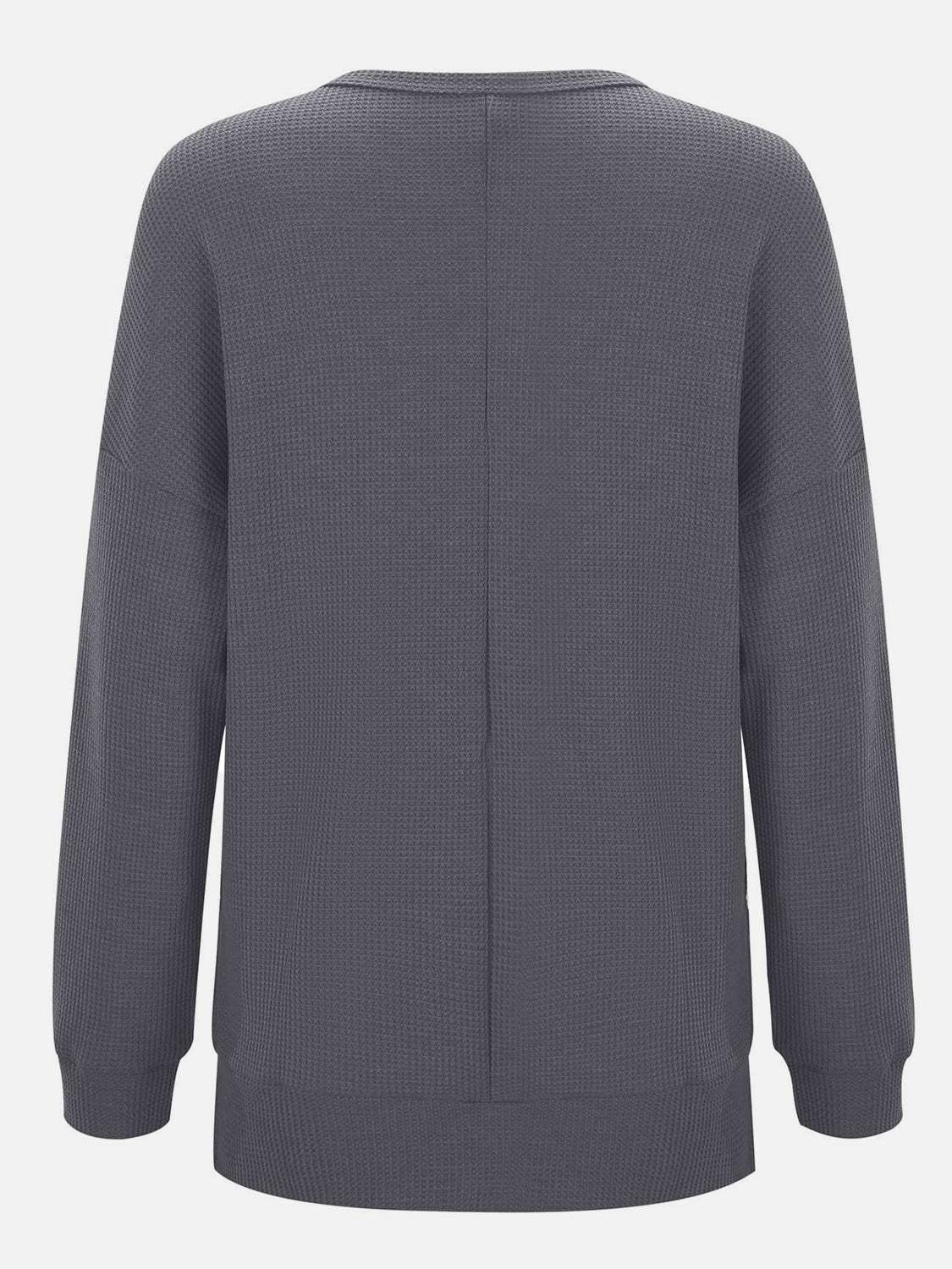Side Slit Round Neck Long Sleeve T-Shirt - Trendsi - Flyclothing LLC