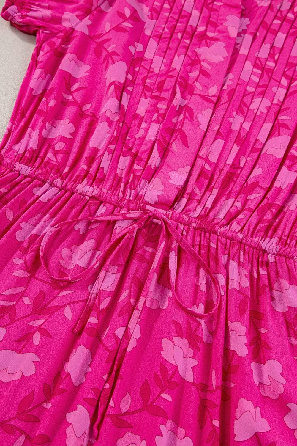 Drawstring Printed Short Sleeve Midi Dress - Trendsi - Flyclothing LLC