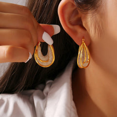 Copper Glass Stone U Shape Earrings - Trendsi
