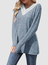 Lace Detail V-Neck Long Sleeve T-Shirt - Trendsi - Flyclothing LLC