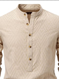Men's Half Button Geometric Texture Collared Neck Shirt - Trendsi