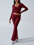 Devine Ruched Long Sleeve Top and Pants Set - Trendsi - Flyclothing LLC