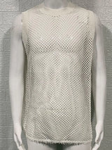 Men's Round Neck Hollow Out Sleeveless Knit Top - Trendsi - Flyclothing LLC