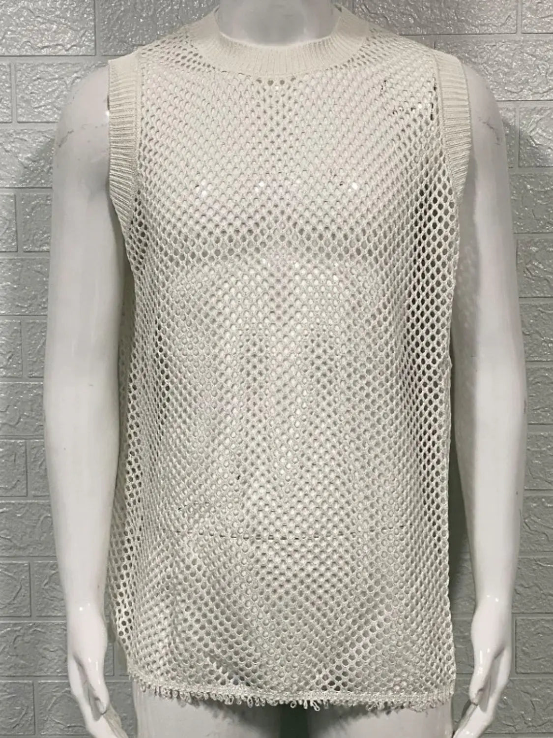 Men's Round Neck Hollow Out Sleeveless Knit Top - Trendsi - Flyclothing LLC