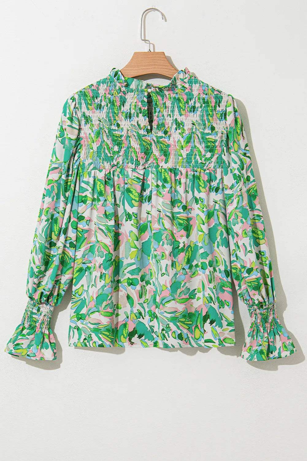 Frill Printed Mock Neck Flounce Sleeve Blouse - Trendsi - Flyclothing LLC