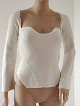 Ribbed Knit Sweetheart Neckline Sweater - Trendsi - Flyclothing LLC