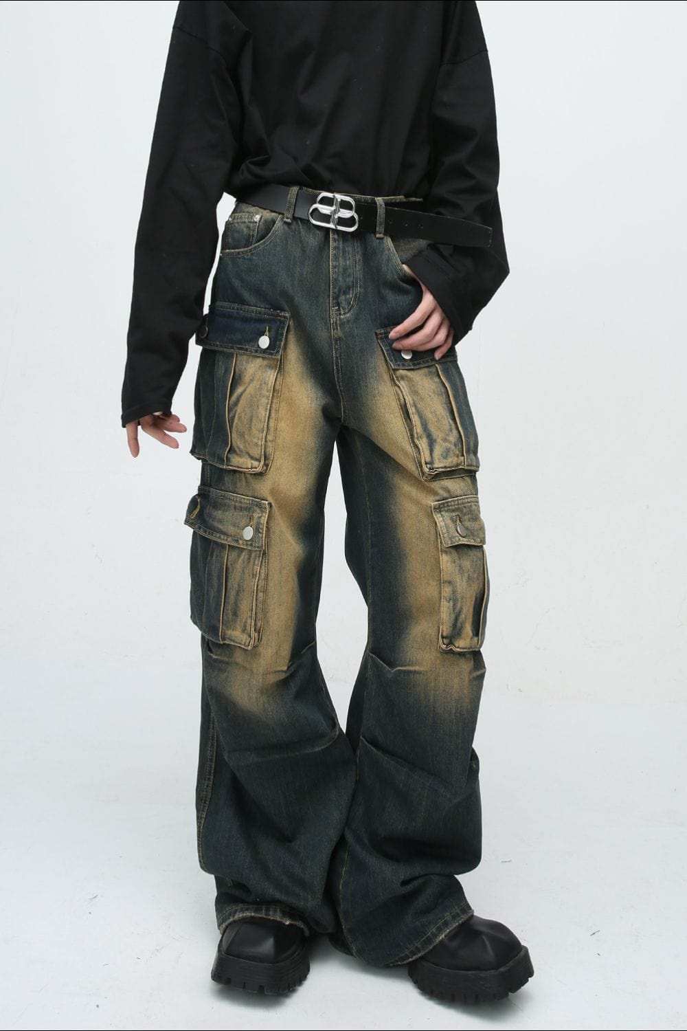 High Waist Jeans with Cargo Pockets - Trendsi - Flyclothing LLC