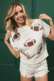 BiBi Gameday Sequin Football Patches Rib Banded Sweater - Trendsi - Flyclothing LLC