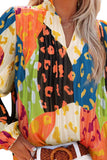 Printed Notched Long Sleeve Blouse - Trendsi - Flyclothing LLC