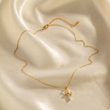 18K Gold-Plated Stainless Steel Zircon Cross Necklace - Trendsi - Flyclothing LLC