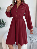 Collared Neck Long Sleeve Dress with Pockets - Trendsi - Flyclothing LLC