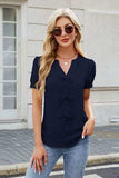 Notched Short Sleeve Blouse - Trendsi - Flyclothing LLC