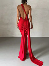 Backless One-Shoulder Ruched Bodycon Maxi Dress - Trendsi - Flyclothing LLC