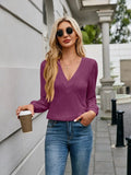 V-Neck Long Sleeve T-Shirt - Trendsi