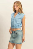 HYFVE Johnny Collar Sleeveless Cropped Blouse - Trendsi