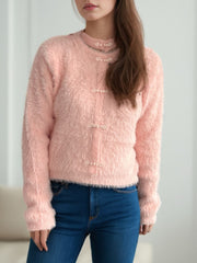 Cutout Knot Button Long Sleeve Cardigan - Trendsi