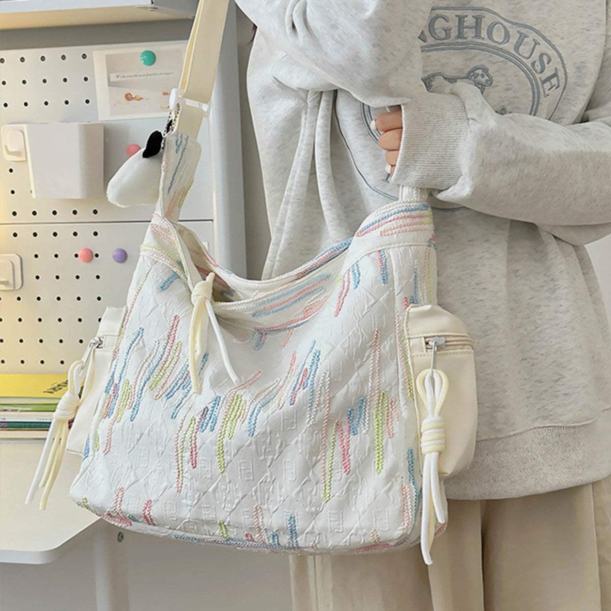 Contrast Texture Shoulder Bag - Trendsi - Flyclothing LLC