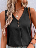 Full Size Decorative Button V-Neck Tank - Trendsi