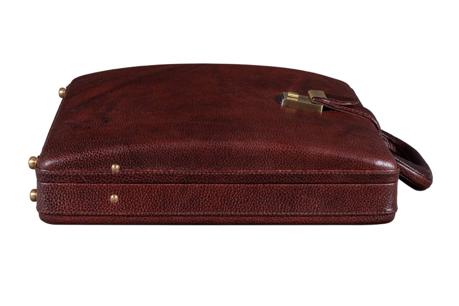 Executive Men's Leather Attache Briefcase Brown/Cherry Red - Classy Leather Bags - Flyclothing LLC