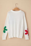 Flower Round Neck Dropped Shoulder Sweater - Trendsi - Flyclothing LLC