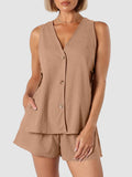Full Size Button Up Top and Shorts Set - Trendsi