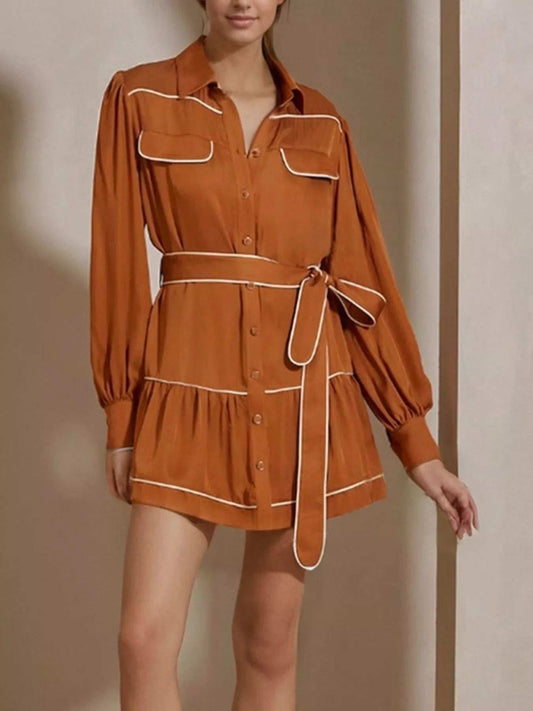 Button Front Long Sleeve Shirt Dress - Trendsi - Flyclothing LLC