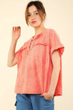 VERY J Nochted Short Sleeve Washed T-Shirt - Trendsi