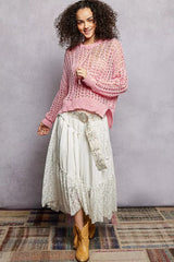 POL Openwork Round Neck High Low Knit Top - Trendsi - Flyclothing LLC