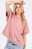 Mittoshop Mineral Wash French Terry Crew Neck Casual Top - Trendsi