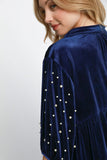 Umgee Pearl Detail Collared Neck Velvet Babydoll Blouse - Trendsi