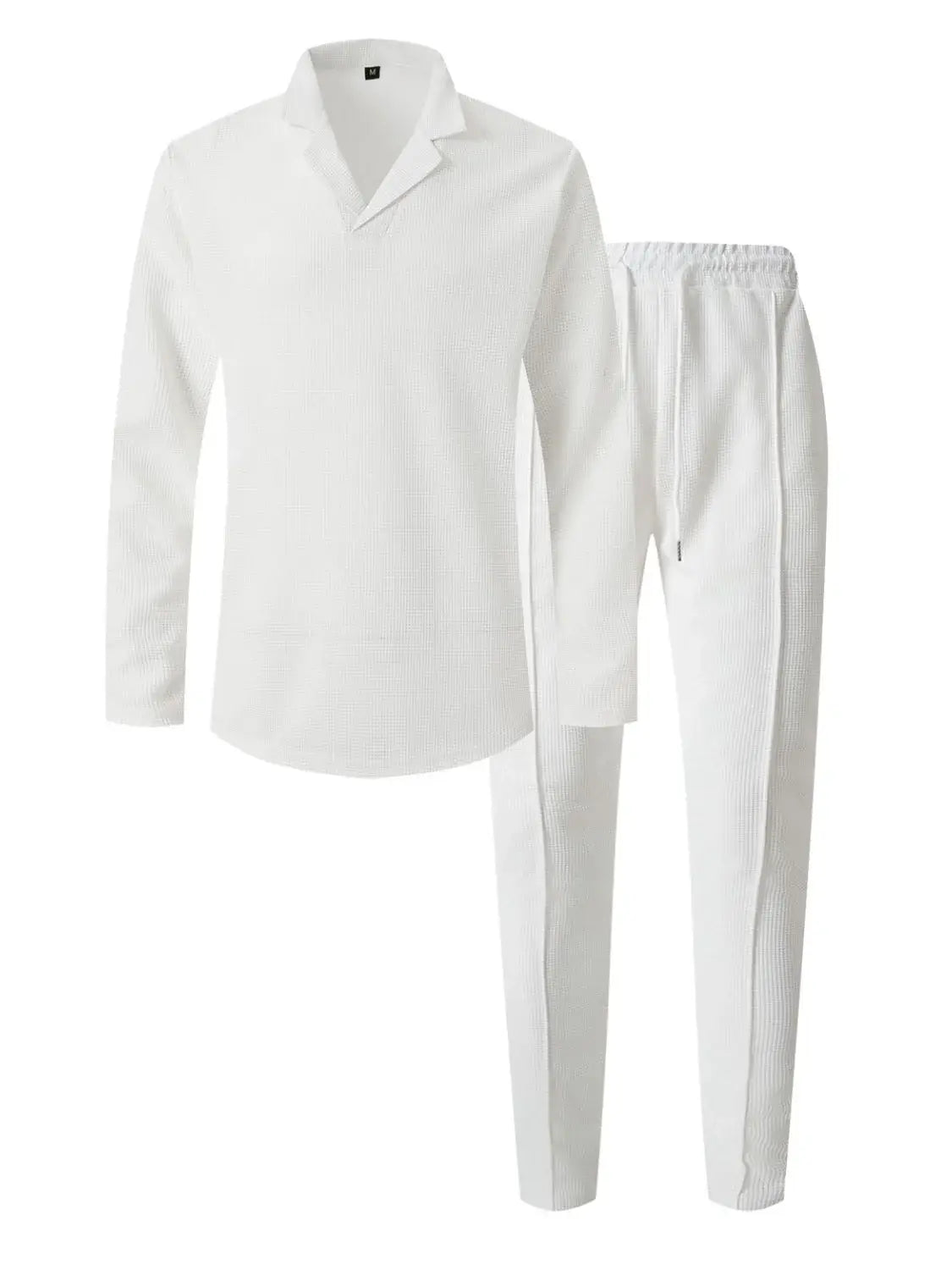 Men's Full Size Waffle-Knit Long Sleeve Top and Pants Set Plus Size - Trendsi - Flyclothing LLC