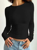 Solid Color Round Neck Long Sleeve T-Shirt - Trendsi - Flyclothing LLC
