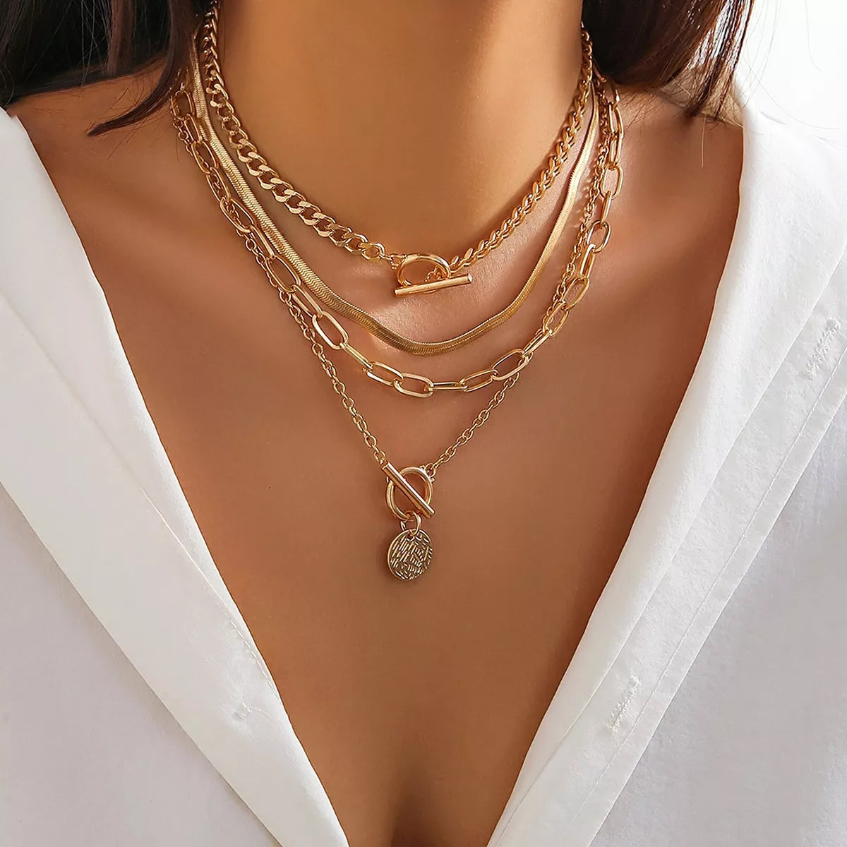 4-Piece Layered Coin Pendant Necklace - Trendsi - Flyclothing LLC