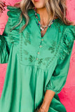 Embroidered Ruffled Notched Three-Quarter Sleeve Dress - Trendsi - Flyclothing LLC